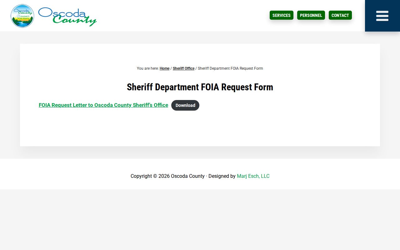 Oscoda County Sheriff arrest record FOIA request page